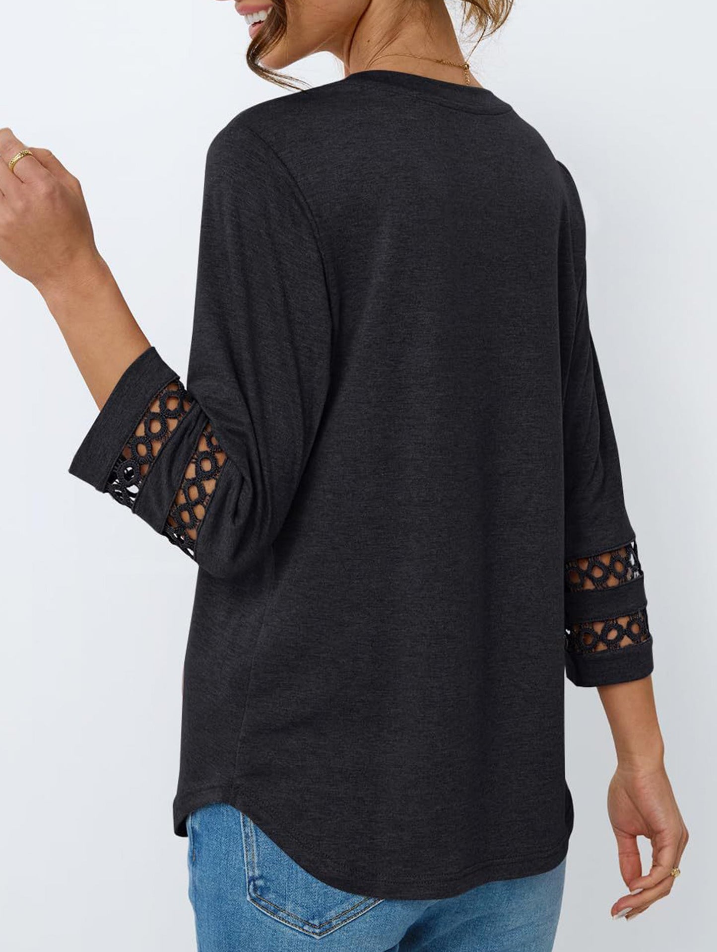 Casual Crew Neck Lace Tunic Top
