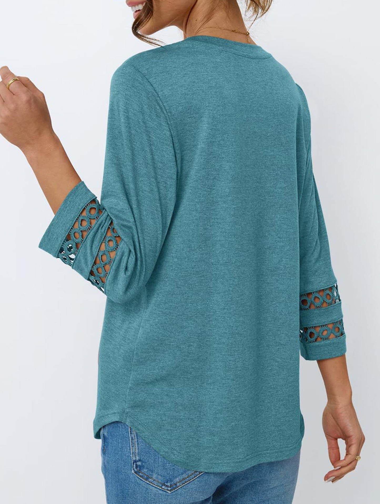 Casual Crew Neck Lace Tunic Top