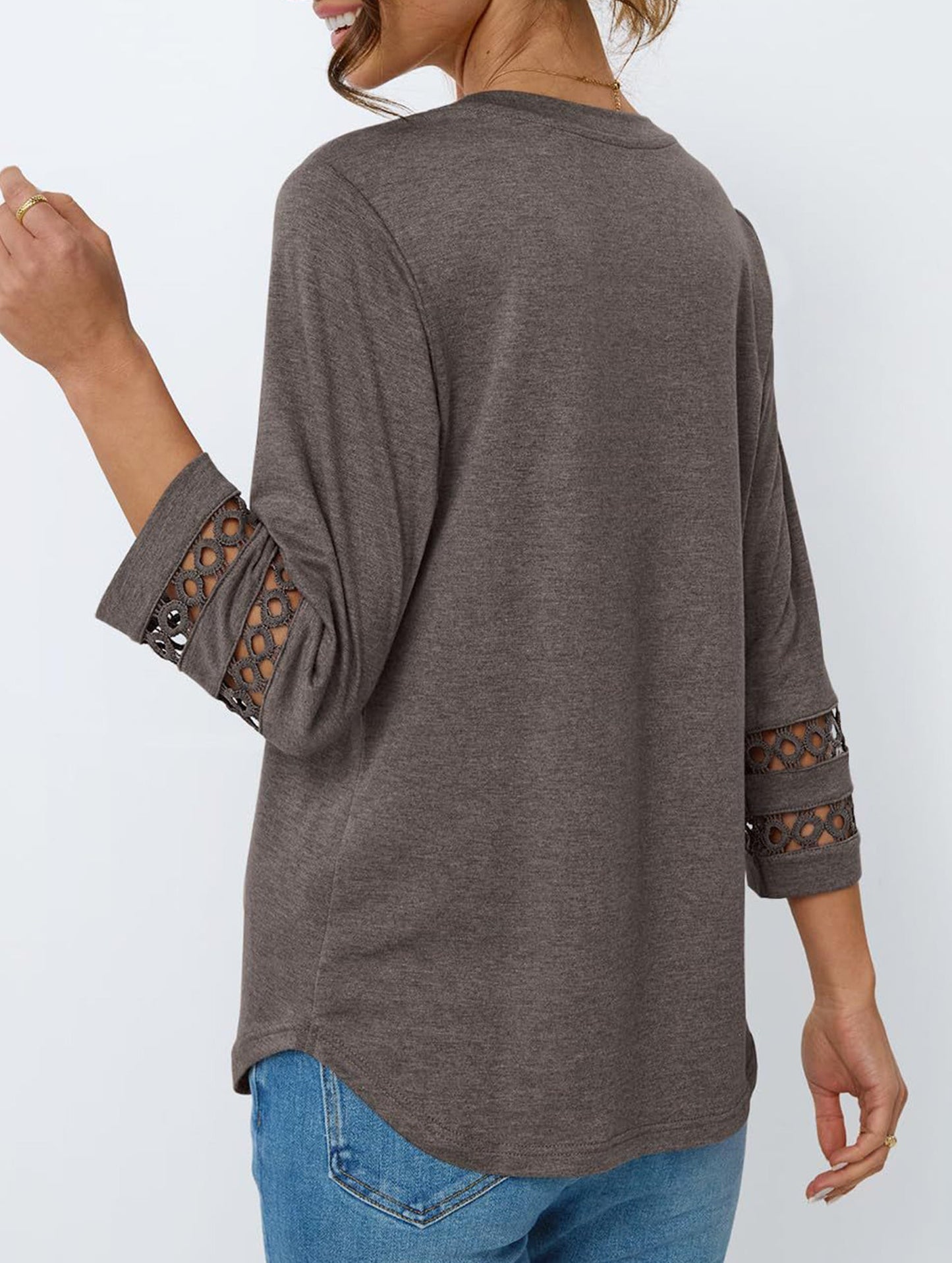 Casual Crew Neck Lace Tunic Top