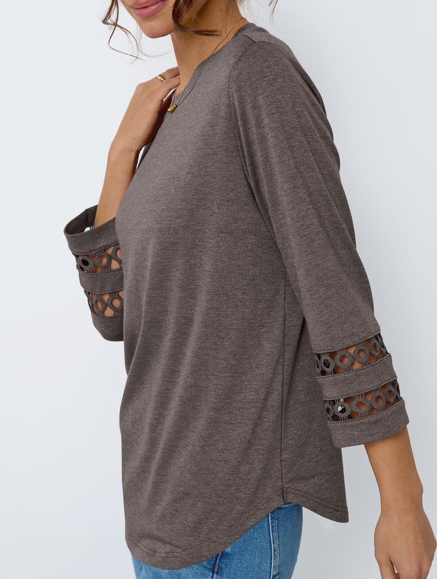 Casual Crew Neck Lace Tunic Top