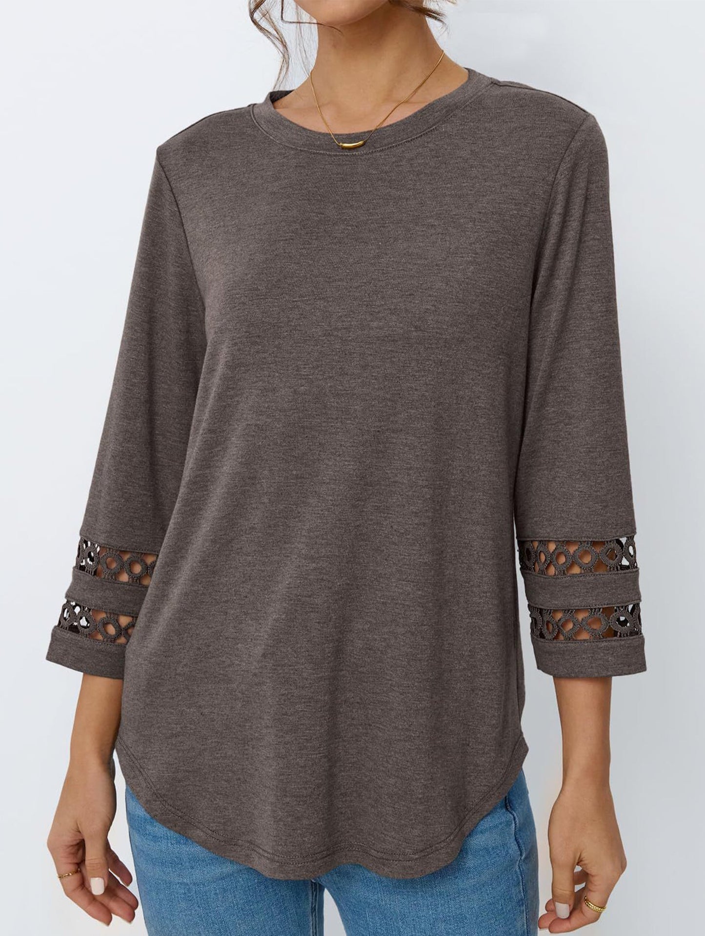 Casual Crew Neck Lace Tunic Top