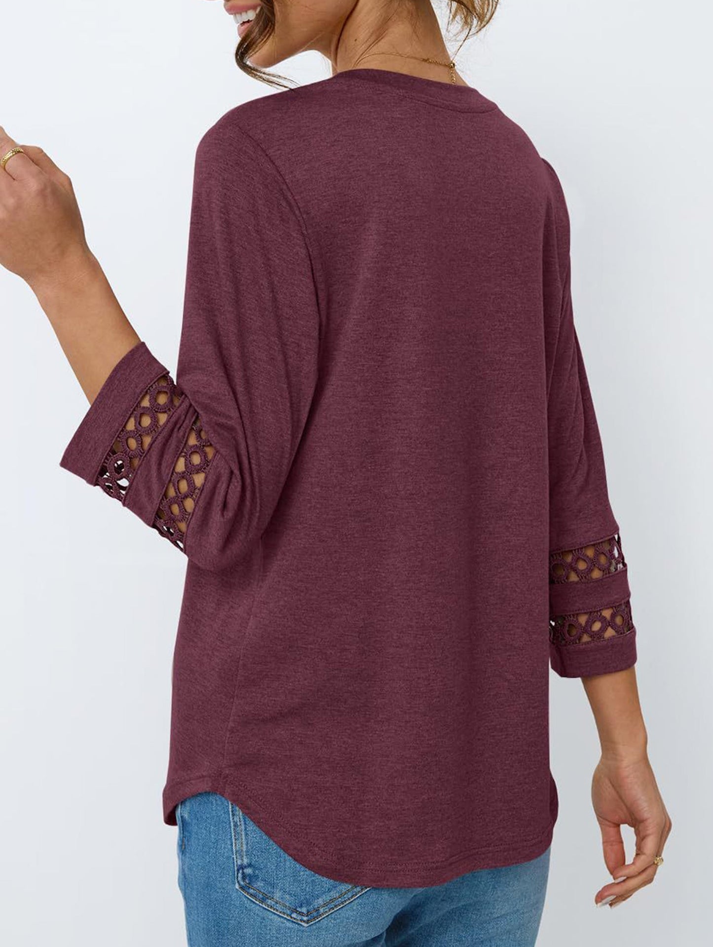 Casual Crew Neck Lace Tunic Top