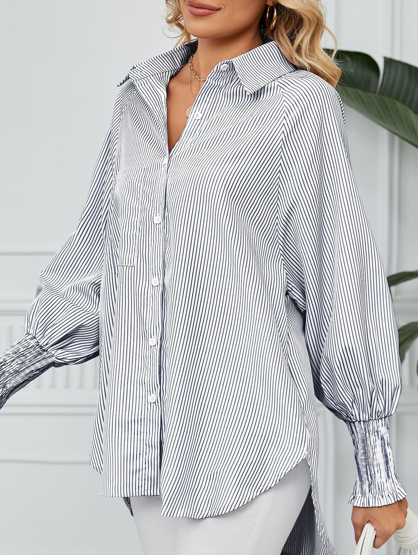 Casual pleated loose striped shirt
