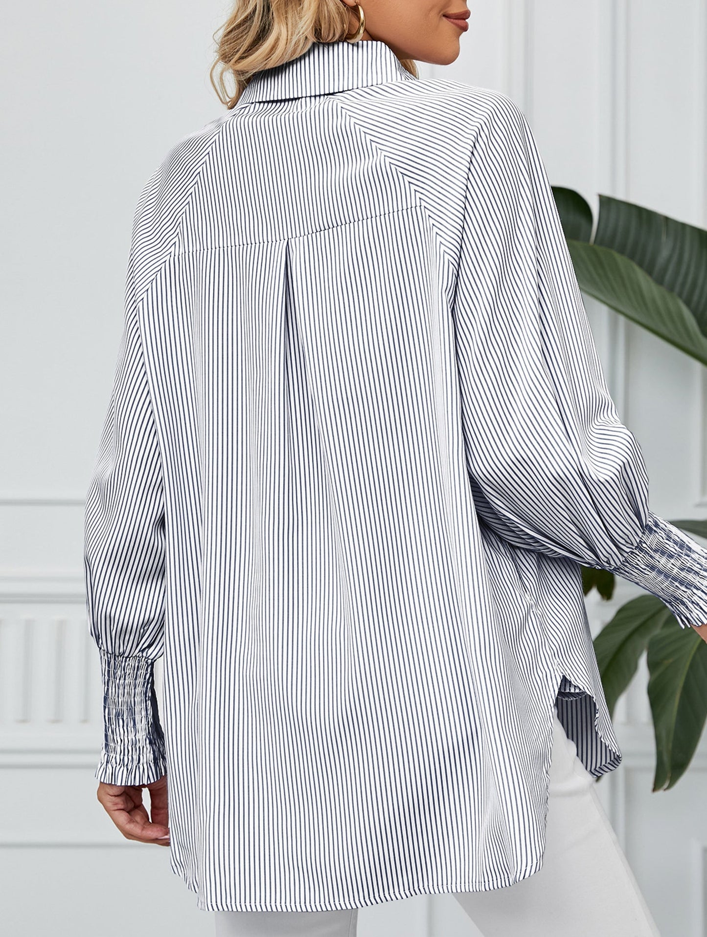 Casual pleated loose striped shirt