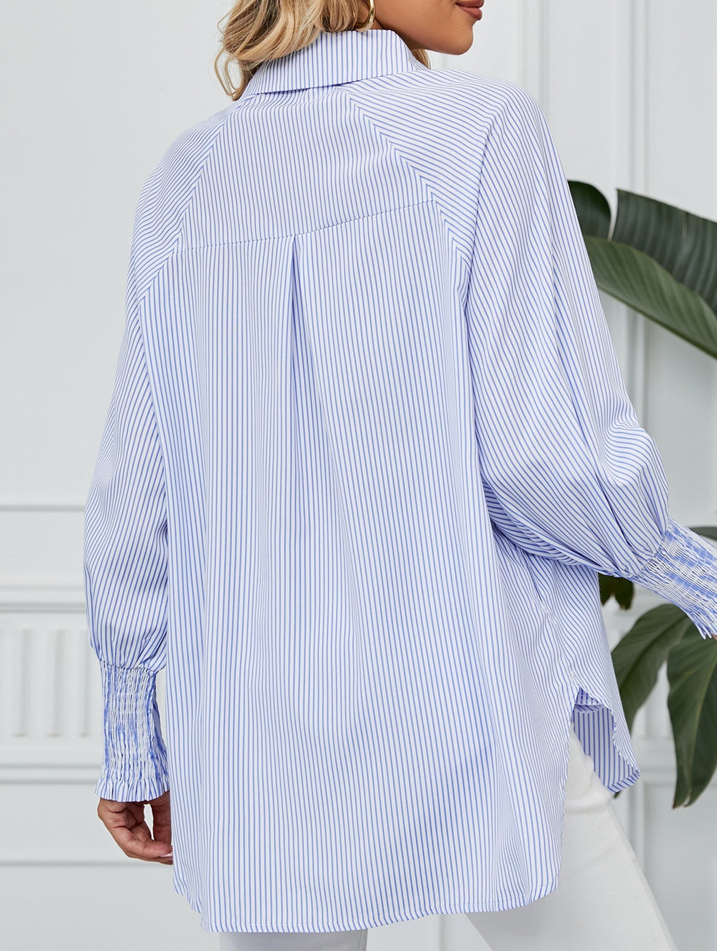 Casual pleated loose striped shirt