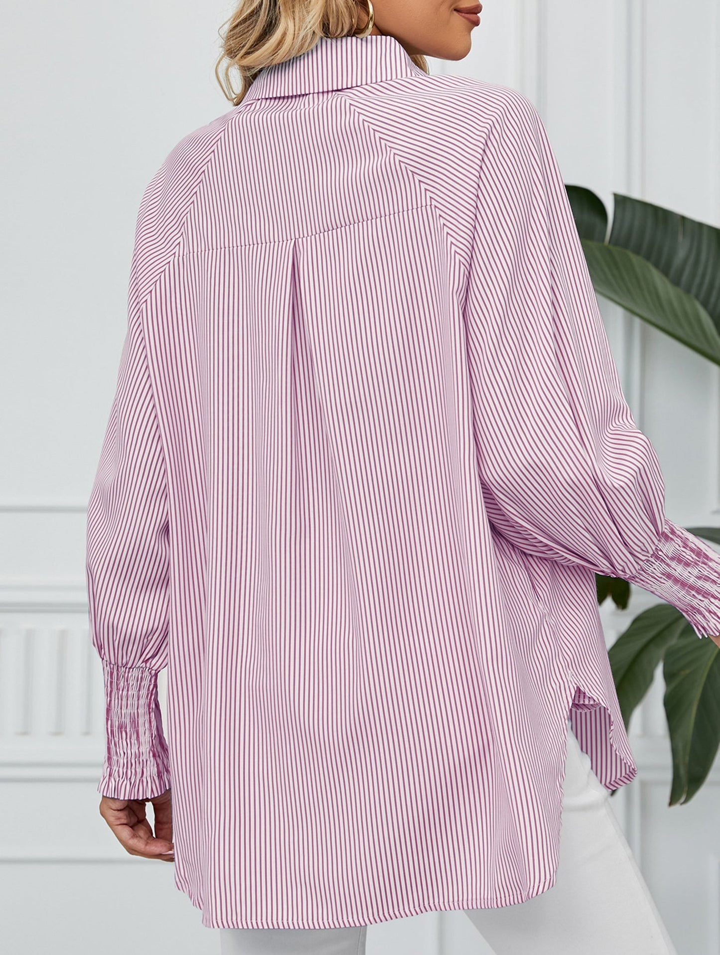 Casual pleated loose striped shirt