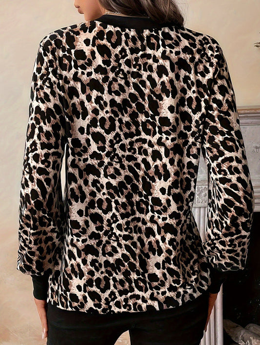 New leopard print long-sleeved V-neck top