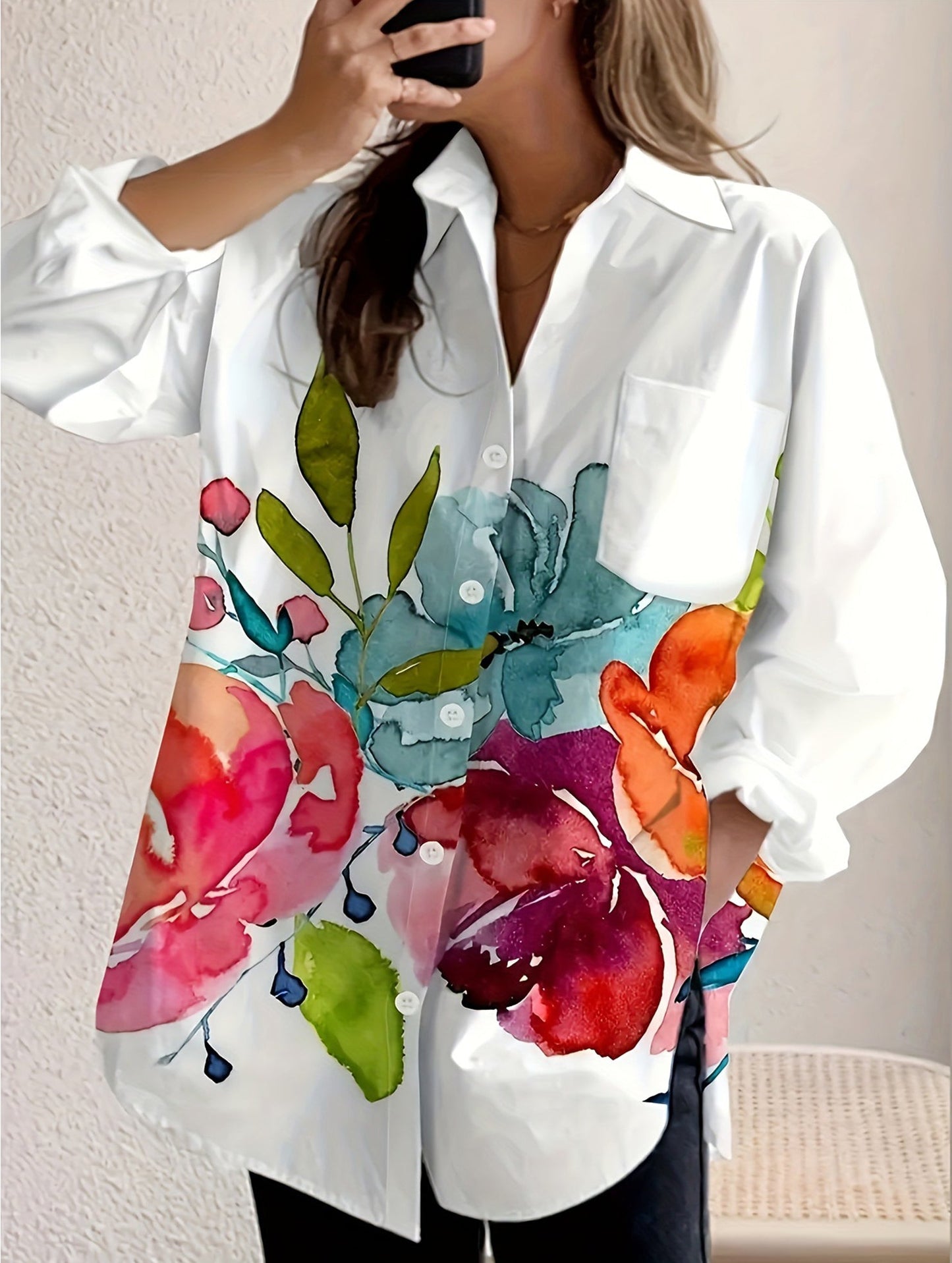 Ink flower print shirt cardigan