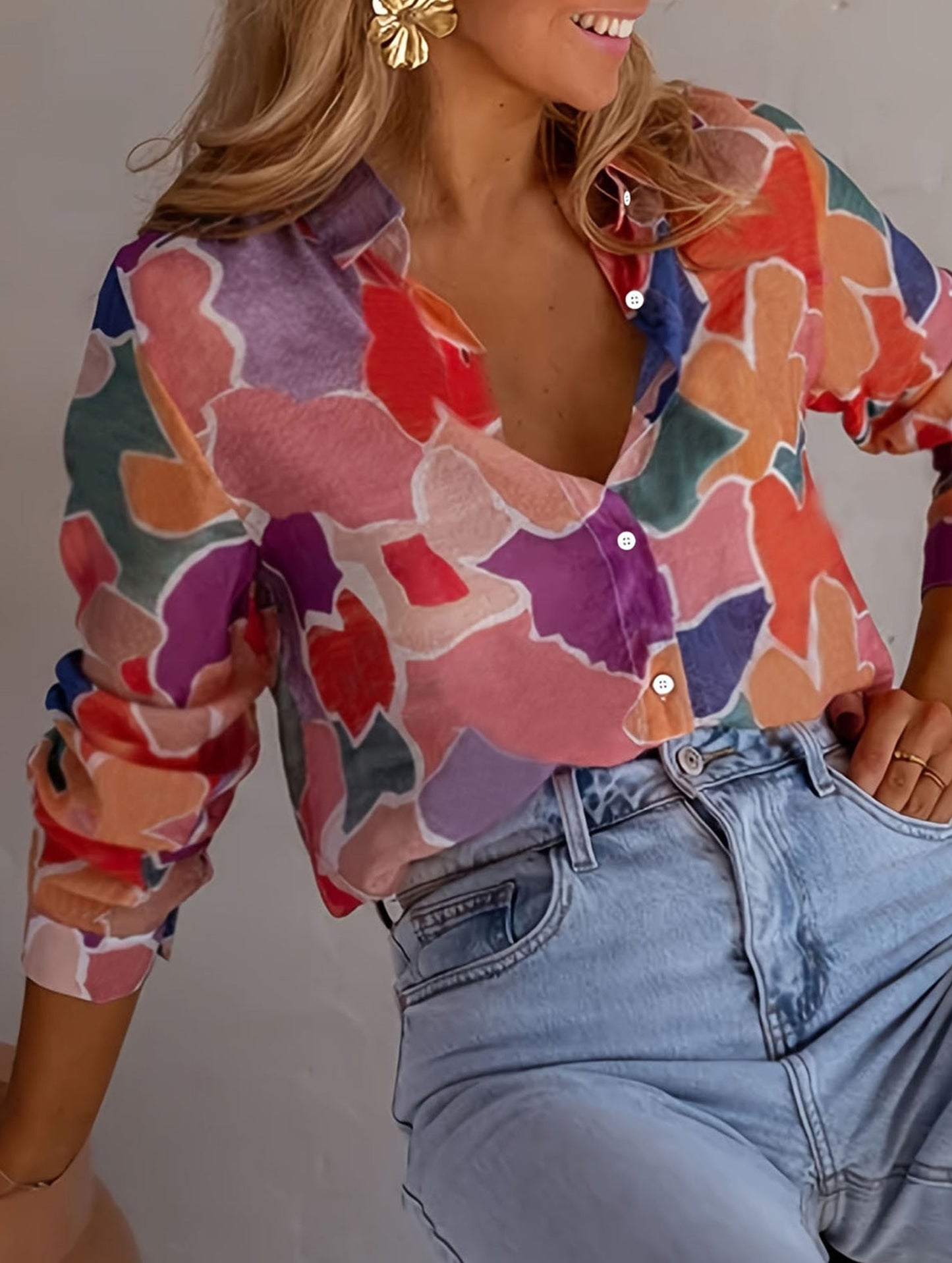 Casual pastoral style printed shirt