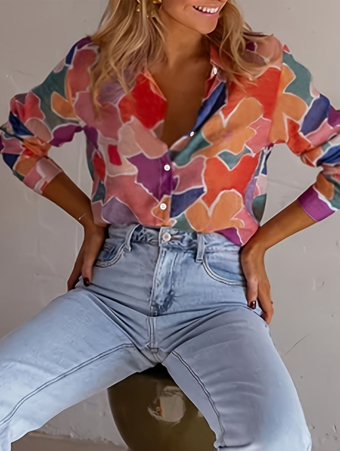 Casual pastoral style printed shirt