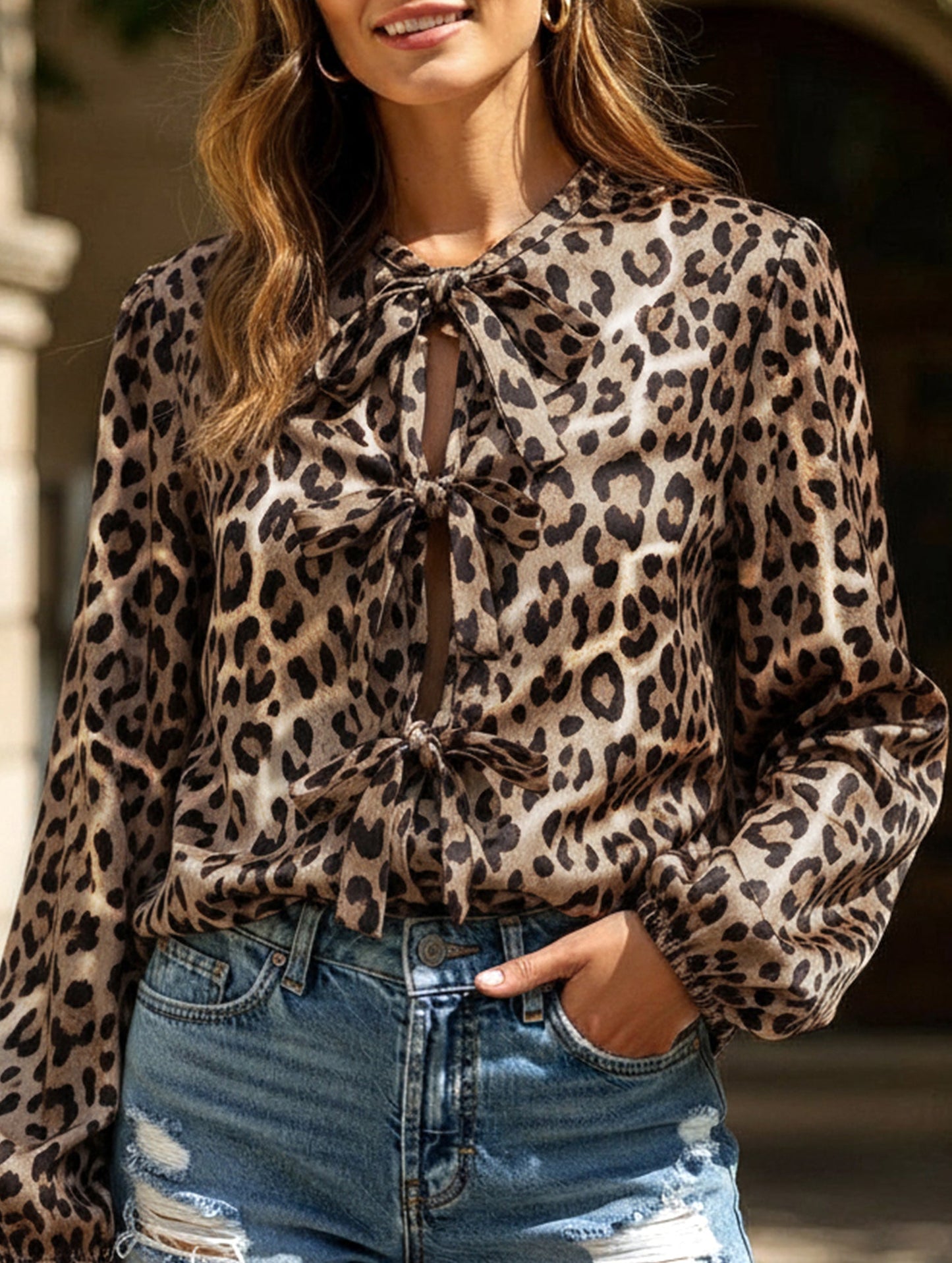 Casual leopard print tie shirt