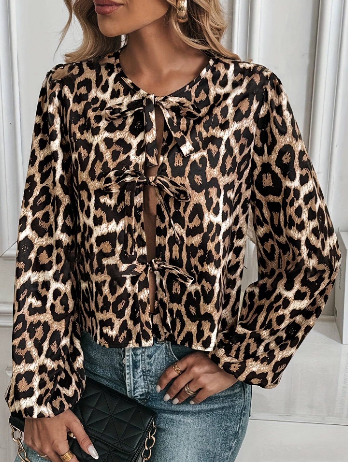 Casual leopard print tie shirt