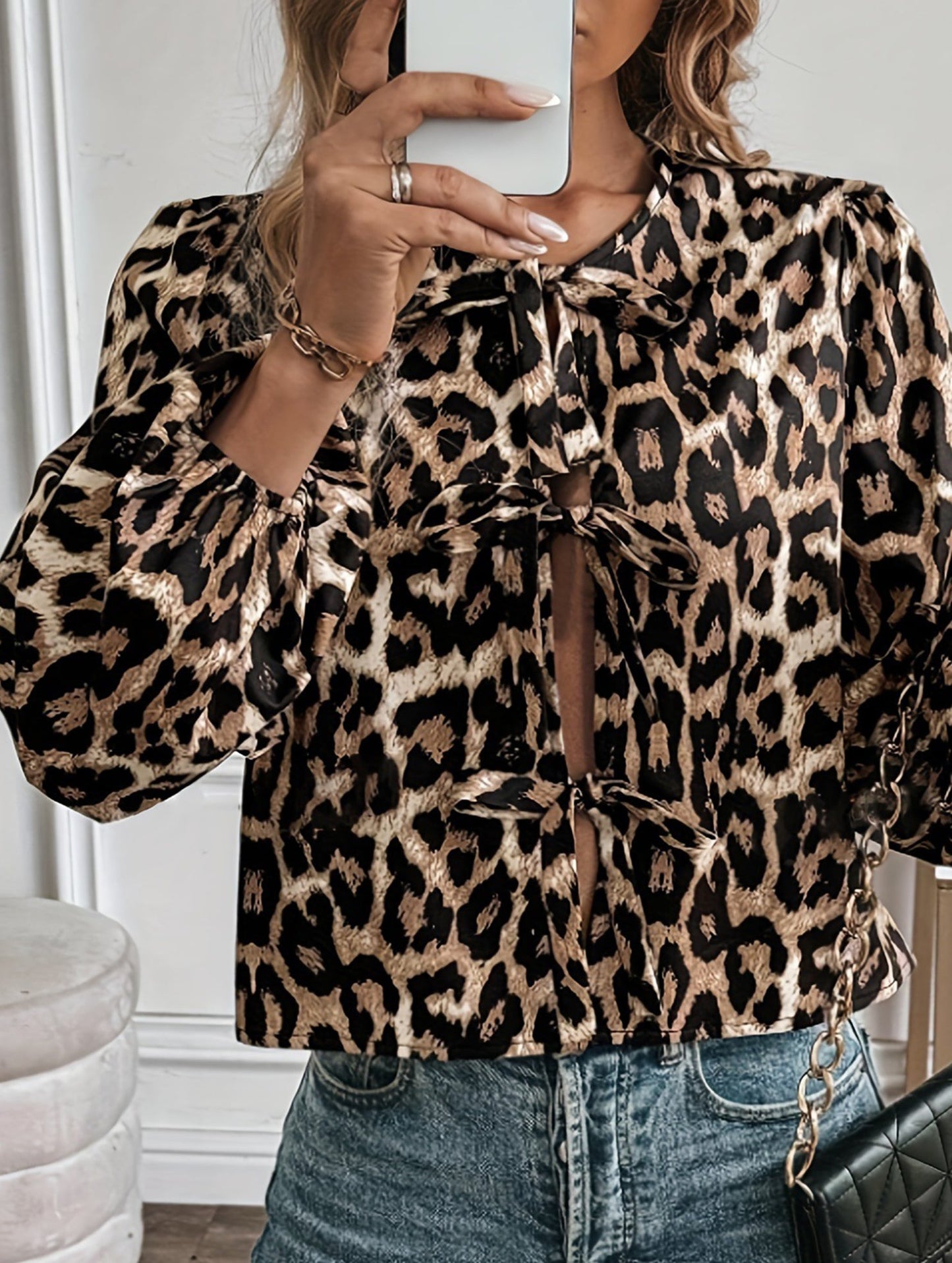Casual leopard print tie shirt