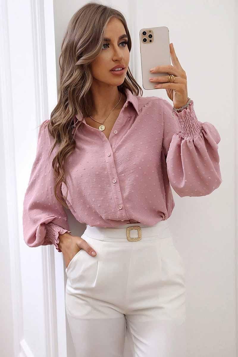 DOT LUFFLE LONG SLEEVE COLLAR SHIRTS - Doublju