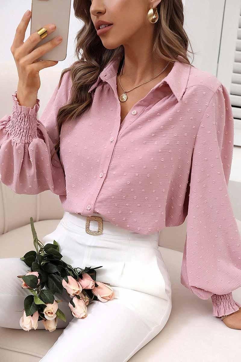 DOT LUFFLE LONG SLEEVE COLLAR SHIRTS - Doublju