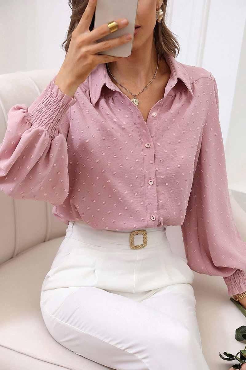 DOT LUFFLE LONG SLEEVE COLLAR SHIRTS - Doublju