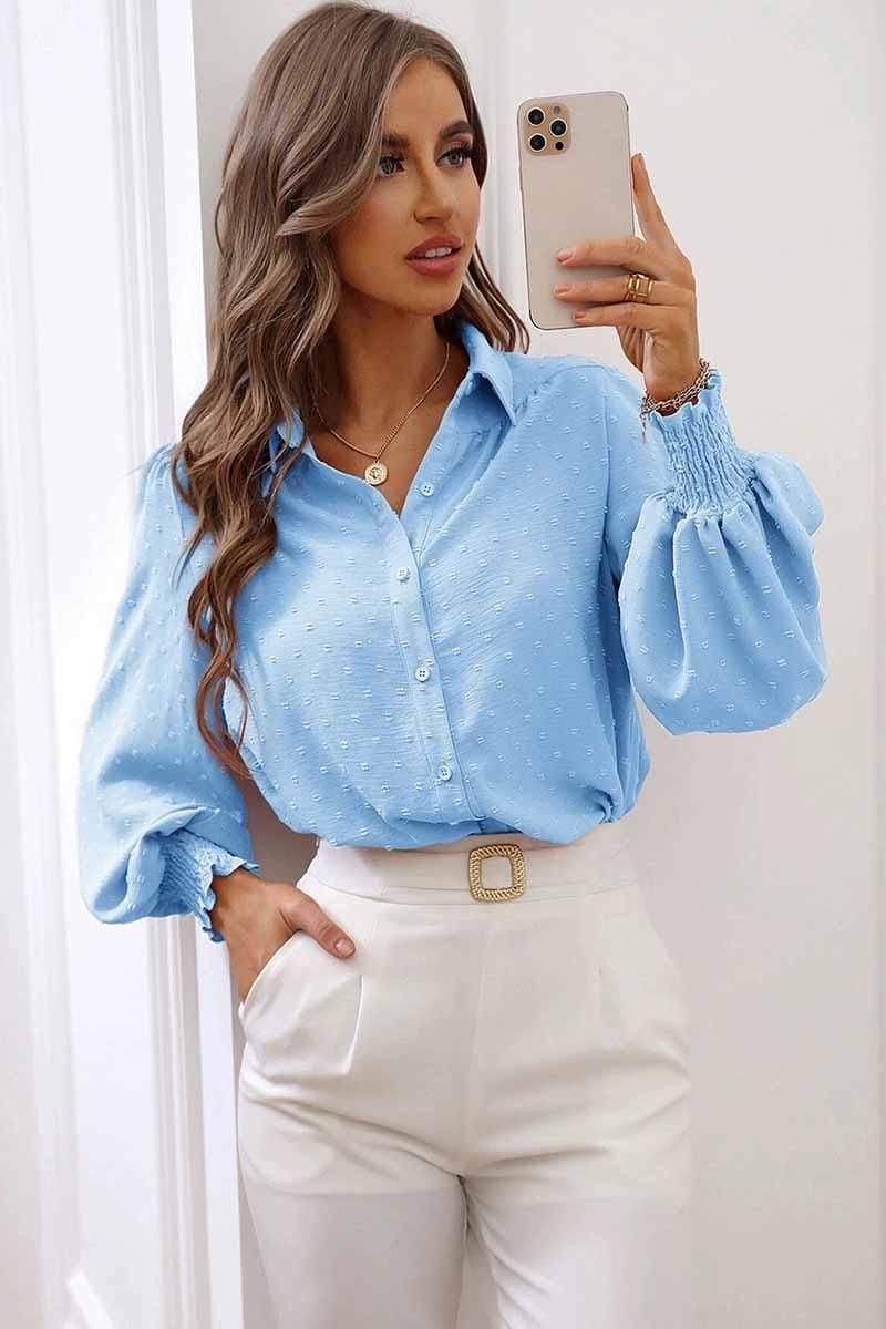 DOT LUFFLE LONG SLEEVE COLLAR SHIRTS - Doublju