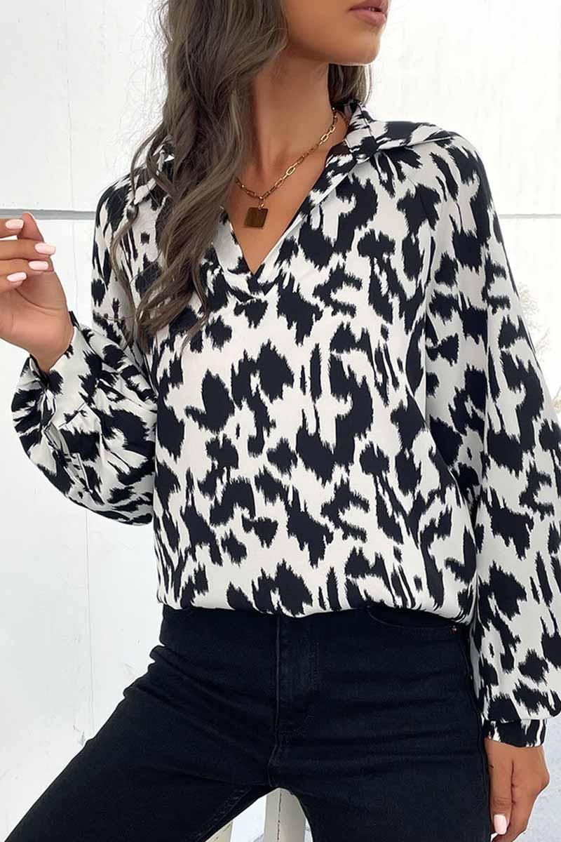 RETRO LAPEL LONG SLEEVED PRINTED SHIRT - Doublju