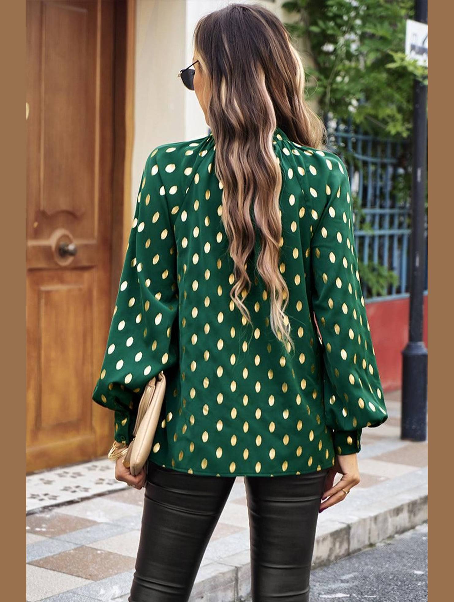 BUTTON COLLAR GOLD ROUND POINT BLOUSE - Doublju