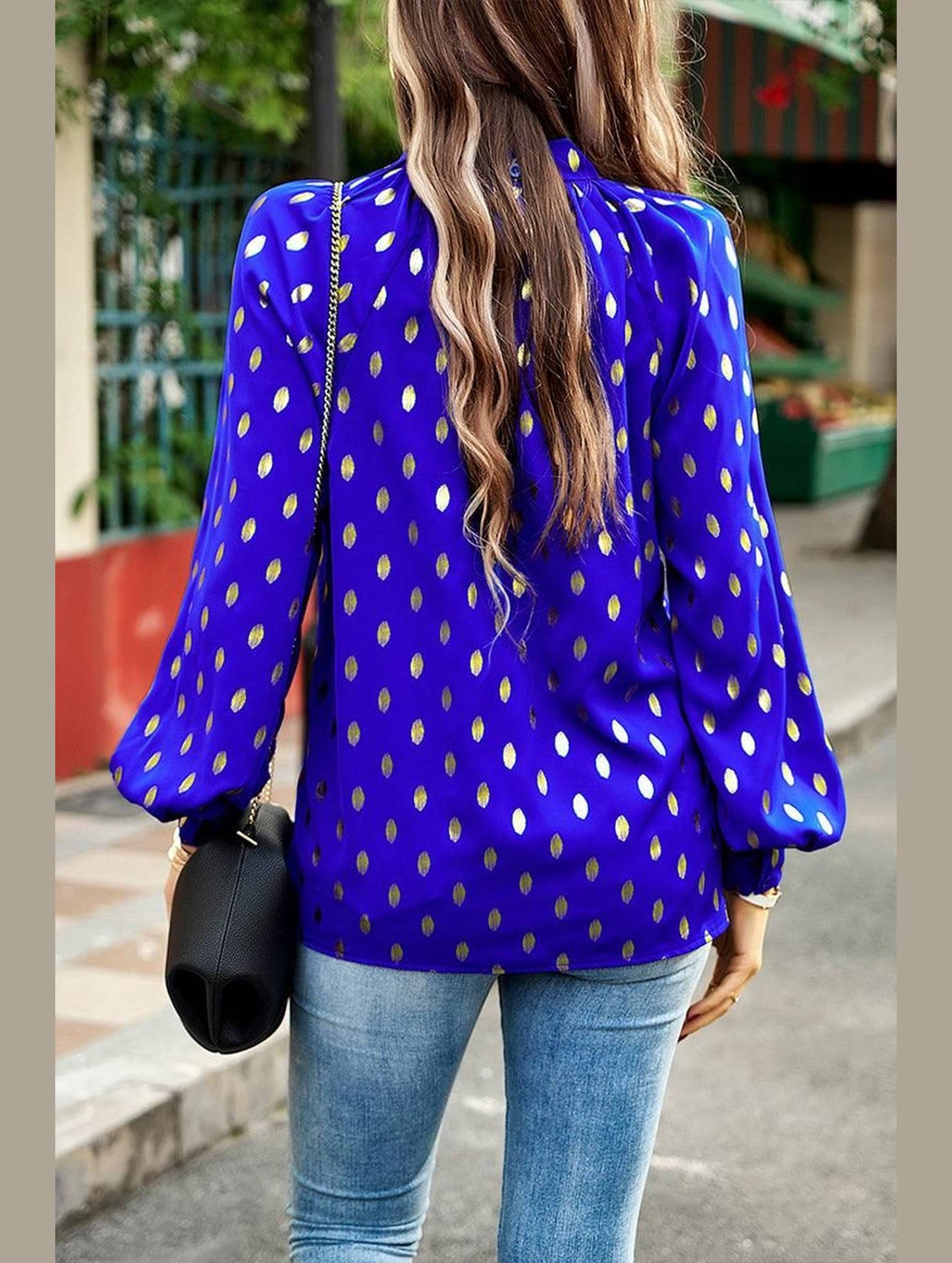 BUTTON COLLAR GOLD ROUND POINT BLOUSE - Doublju