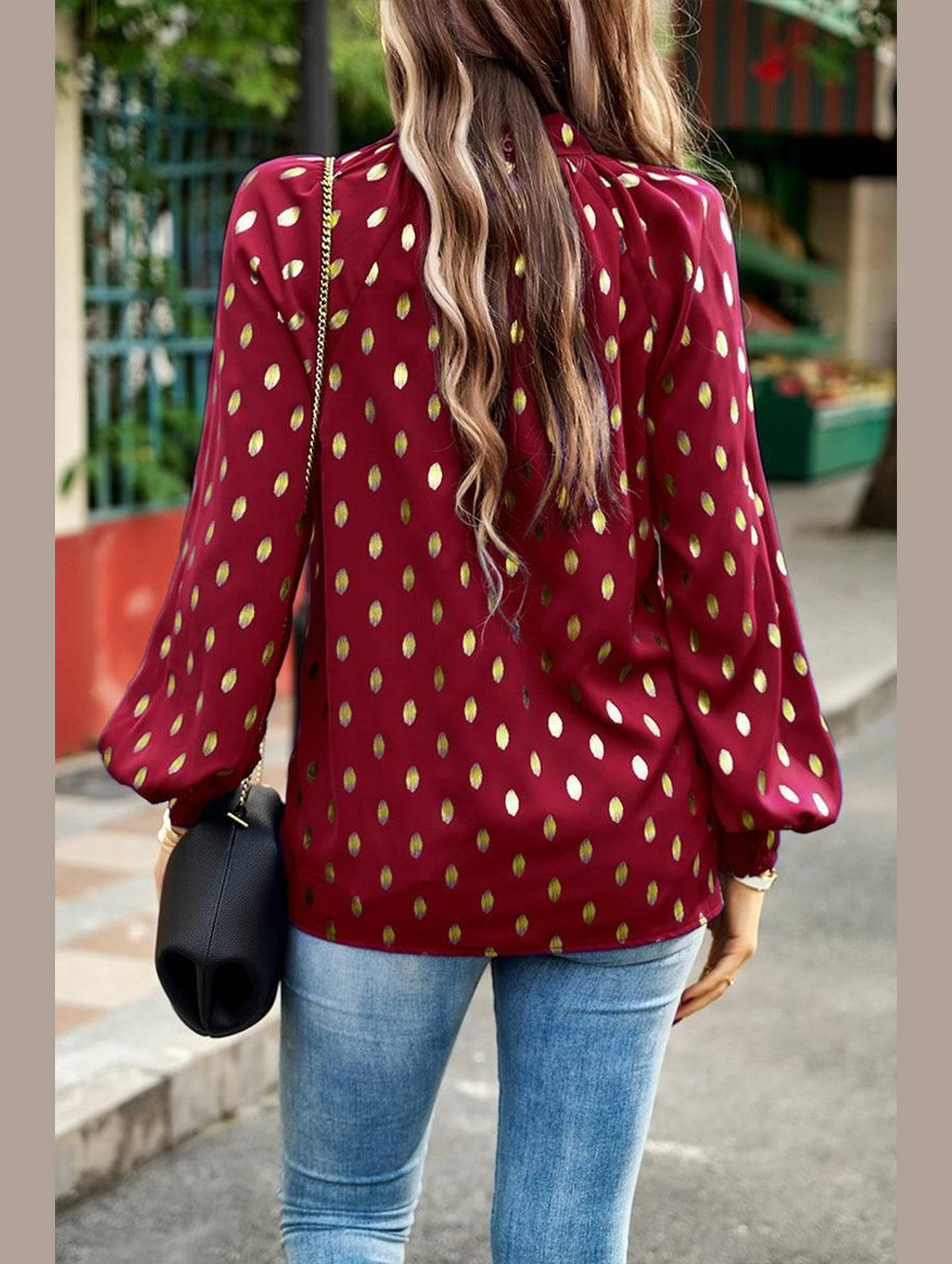 BUTTON COLLAR GOLD ROUND POINT BLOUSE - Doublju