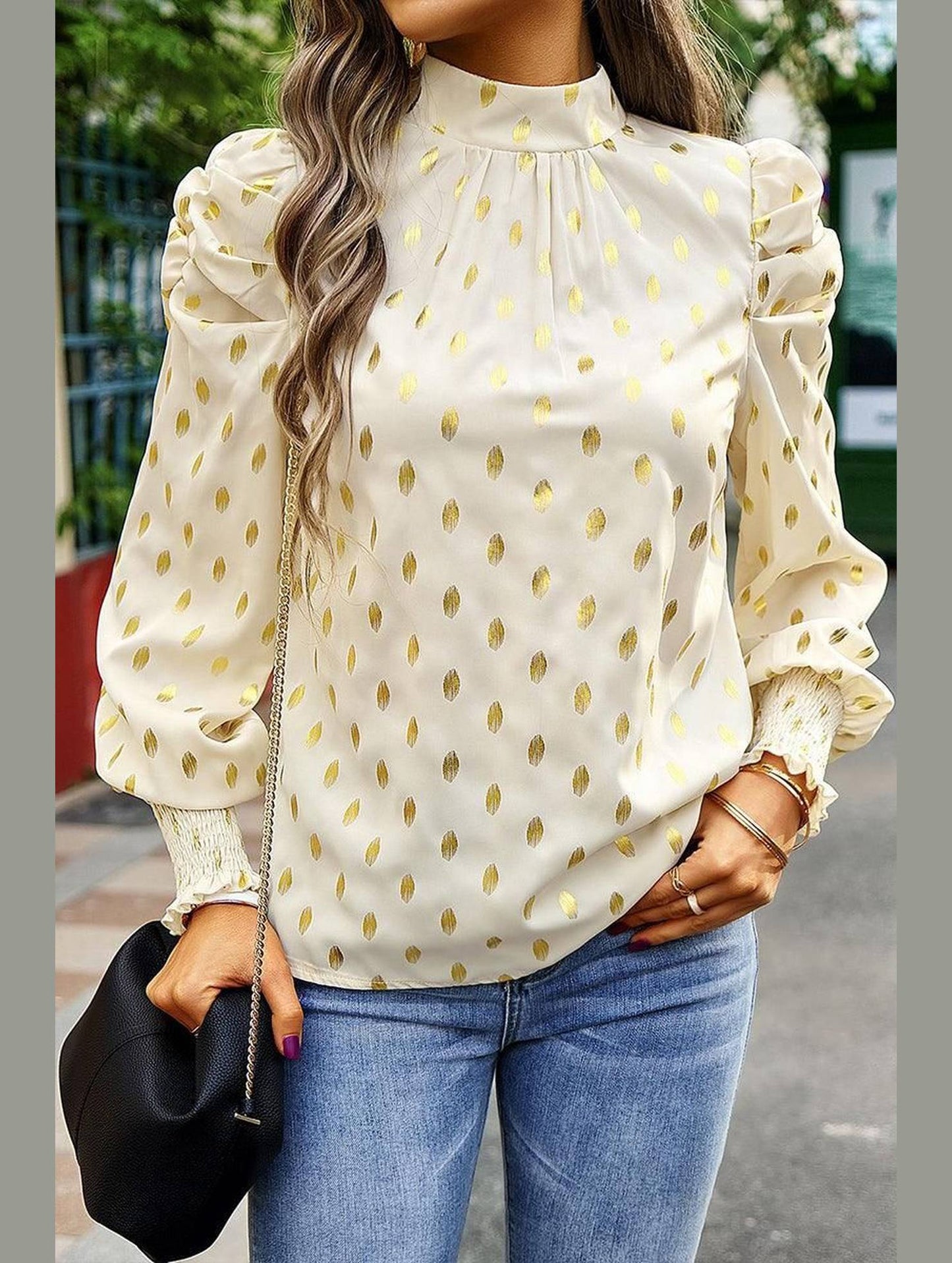 ROUND NECK RUFFLED SLEEVE LOOSE TOP - Doublju