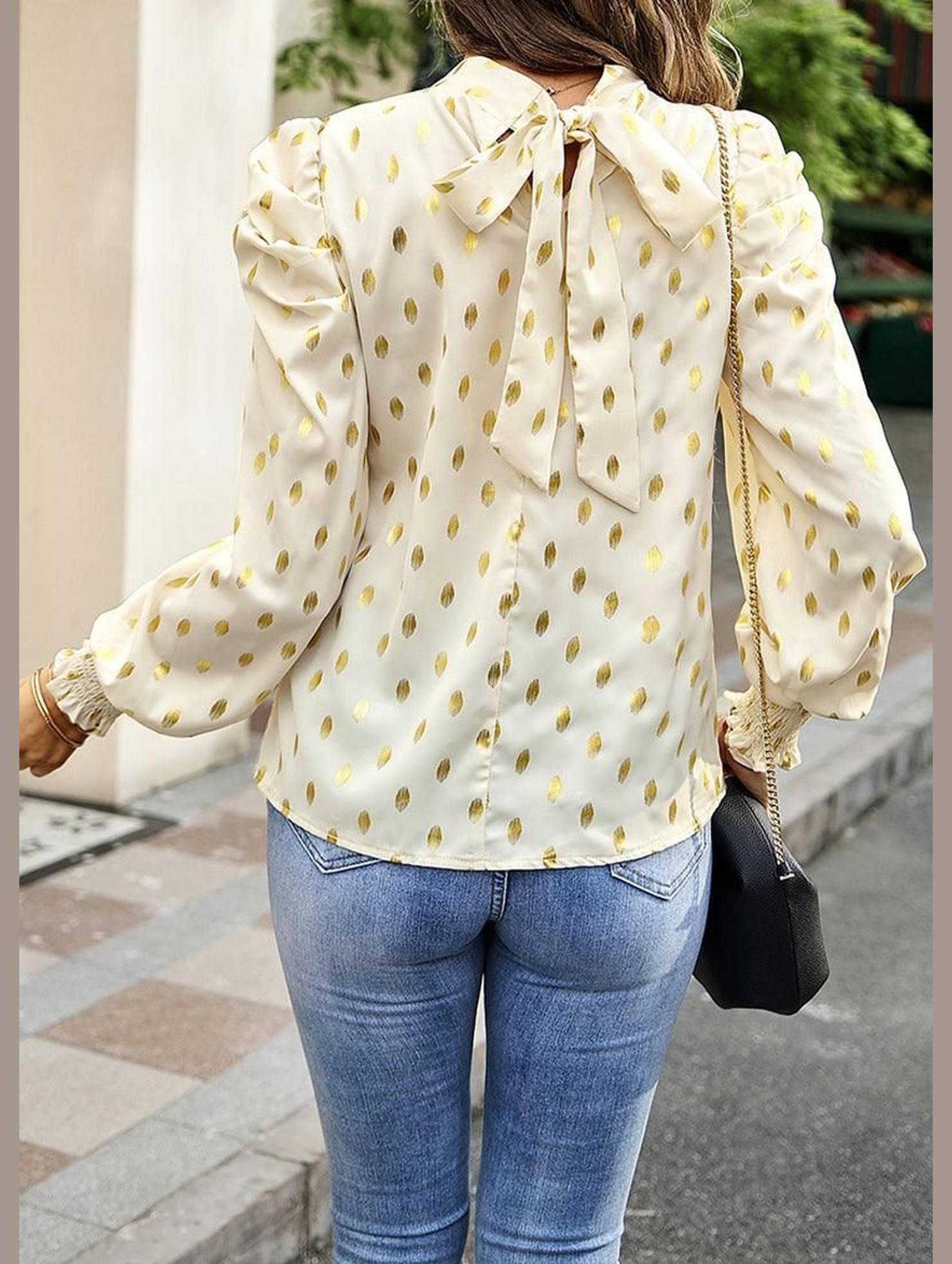 ROUND NECK RUFFLED SLEEVE LOOSE TOP - Doublju