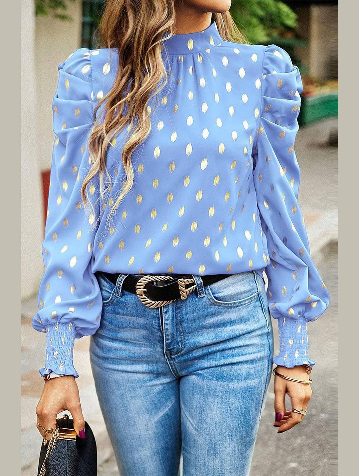 ROUND NECK RUFFLED SLEEVE LOOSE TOP - Doublju