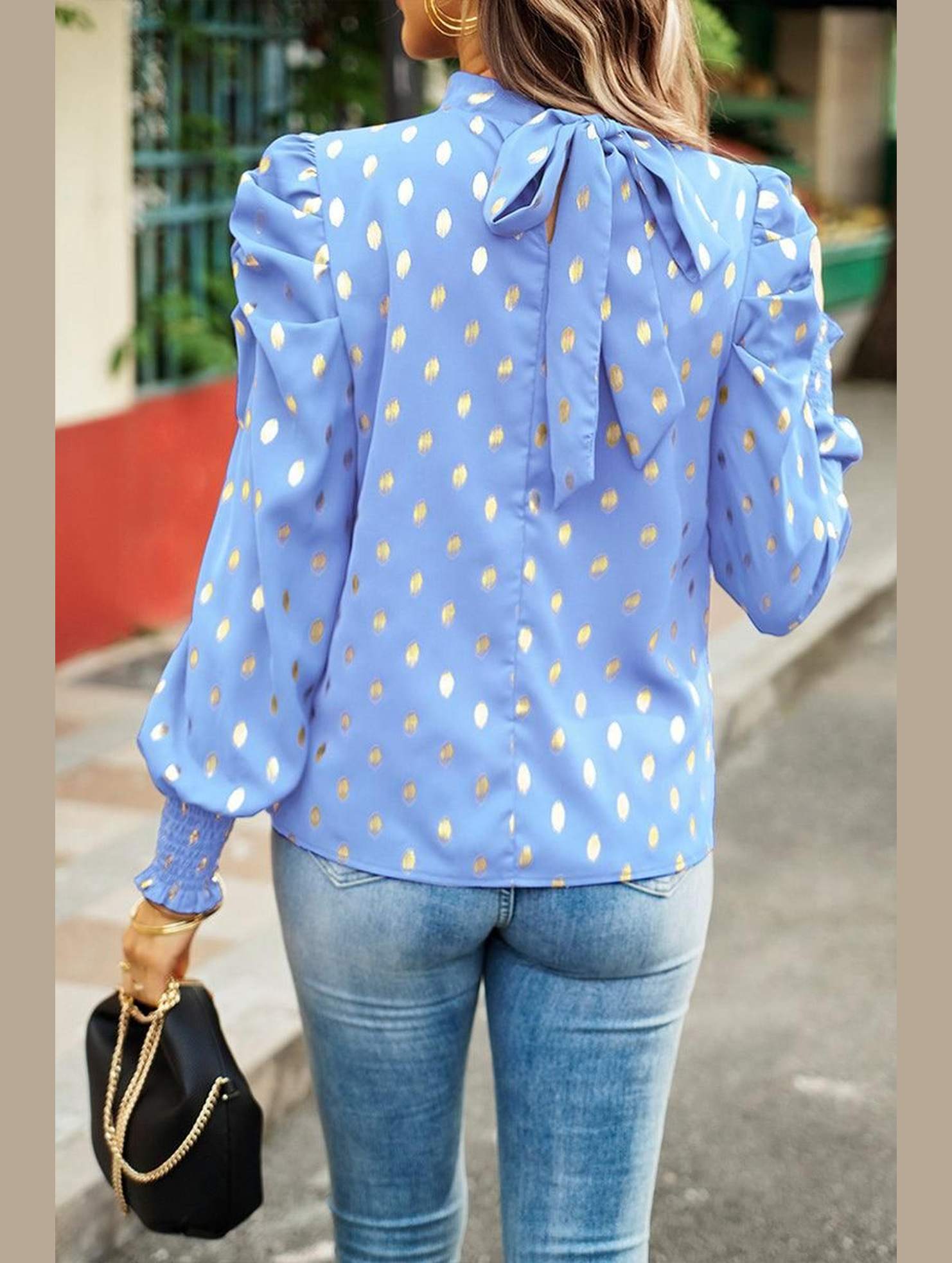 ROUND NECK RUFFLED SLEEVE LOOSE TOP - Doublju