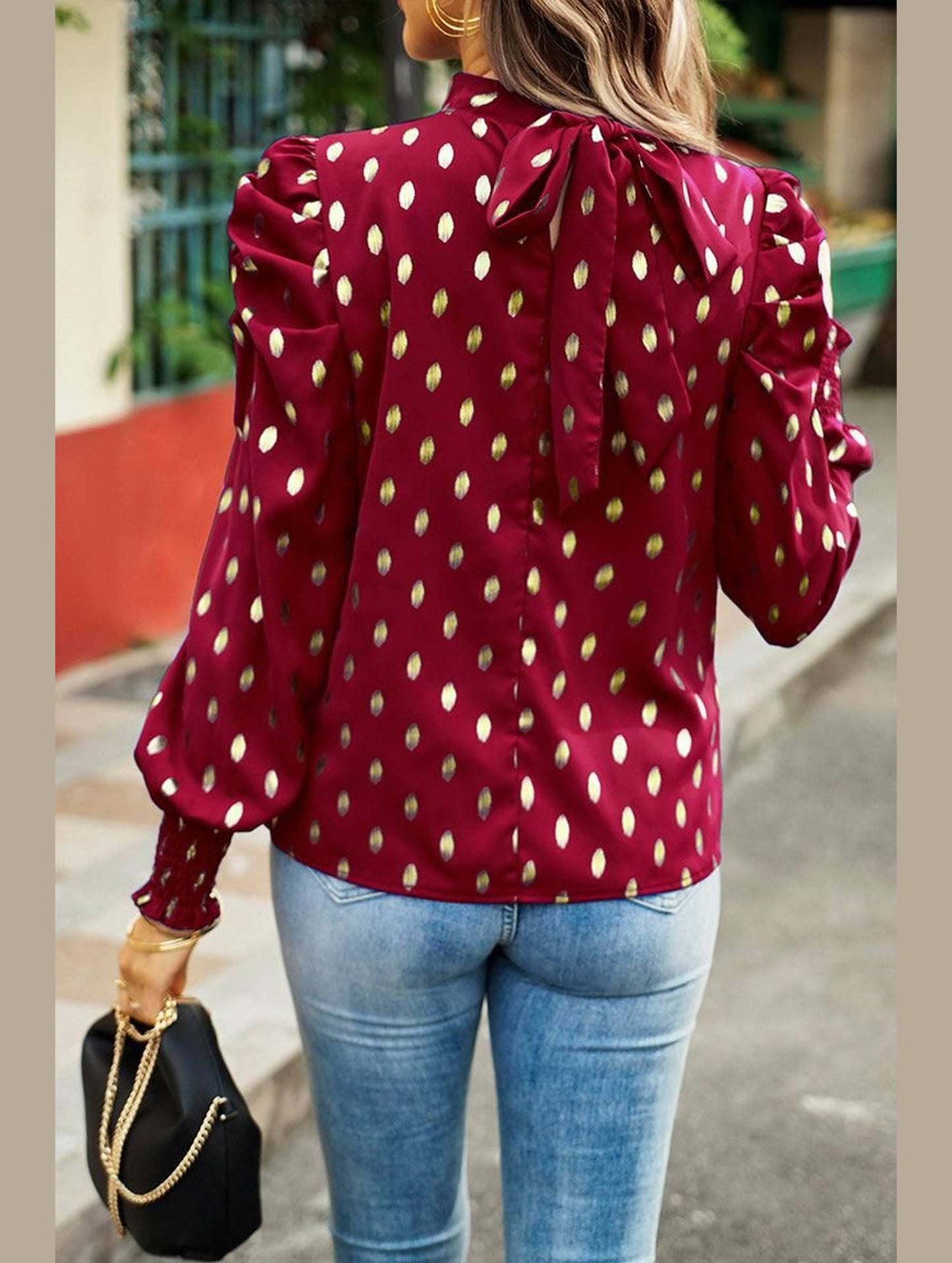 ROUND NECK RUFFLED SLEEVE LOOSE TOP - Doublju