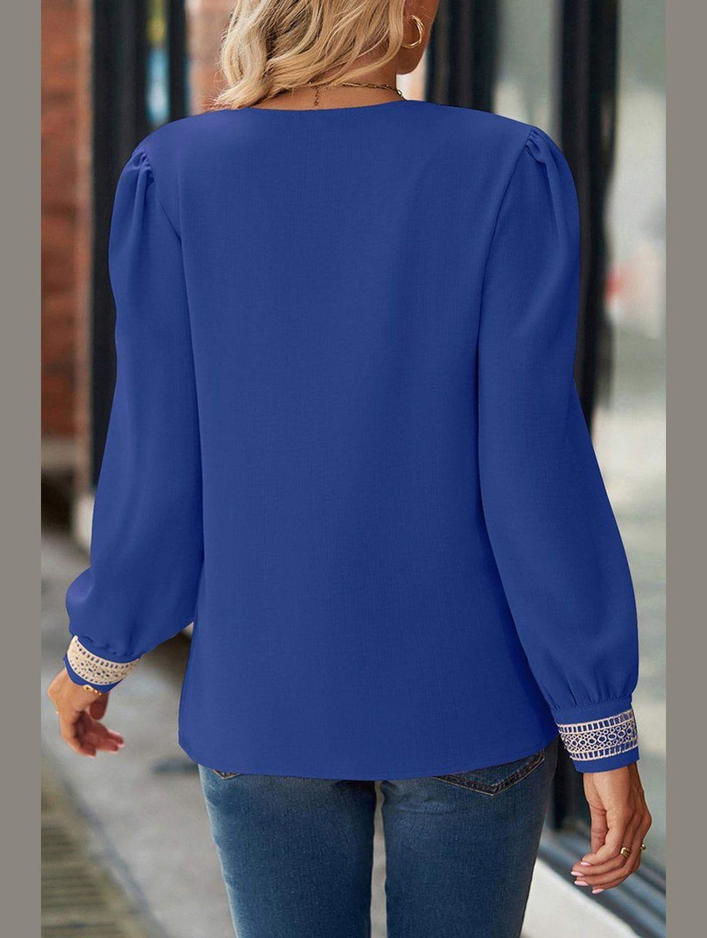 WOMEN GUIPURE NECK AND CUFF DAILY BLOUSE