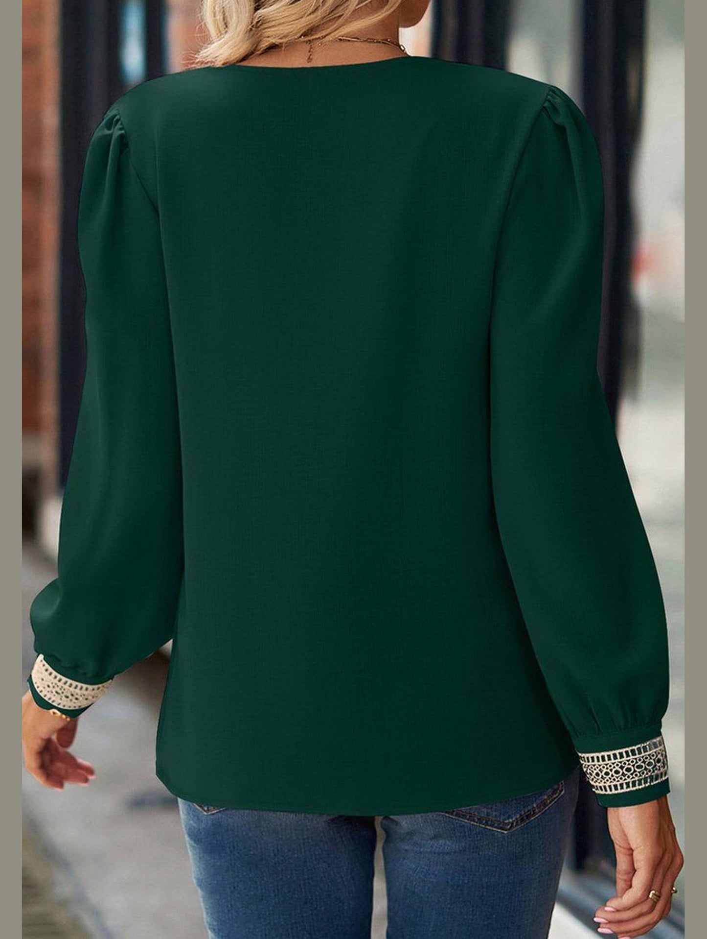 WOMEN GUIPURE NECK AND CUFF DAILY BLOUSE