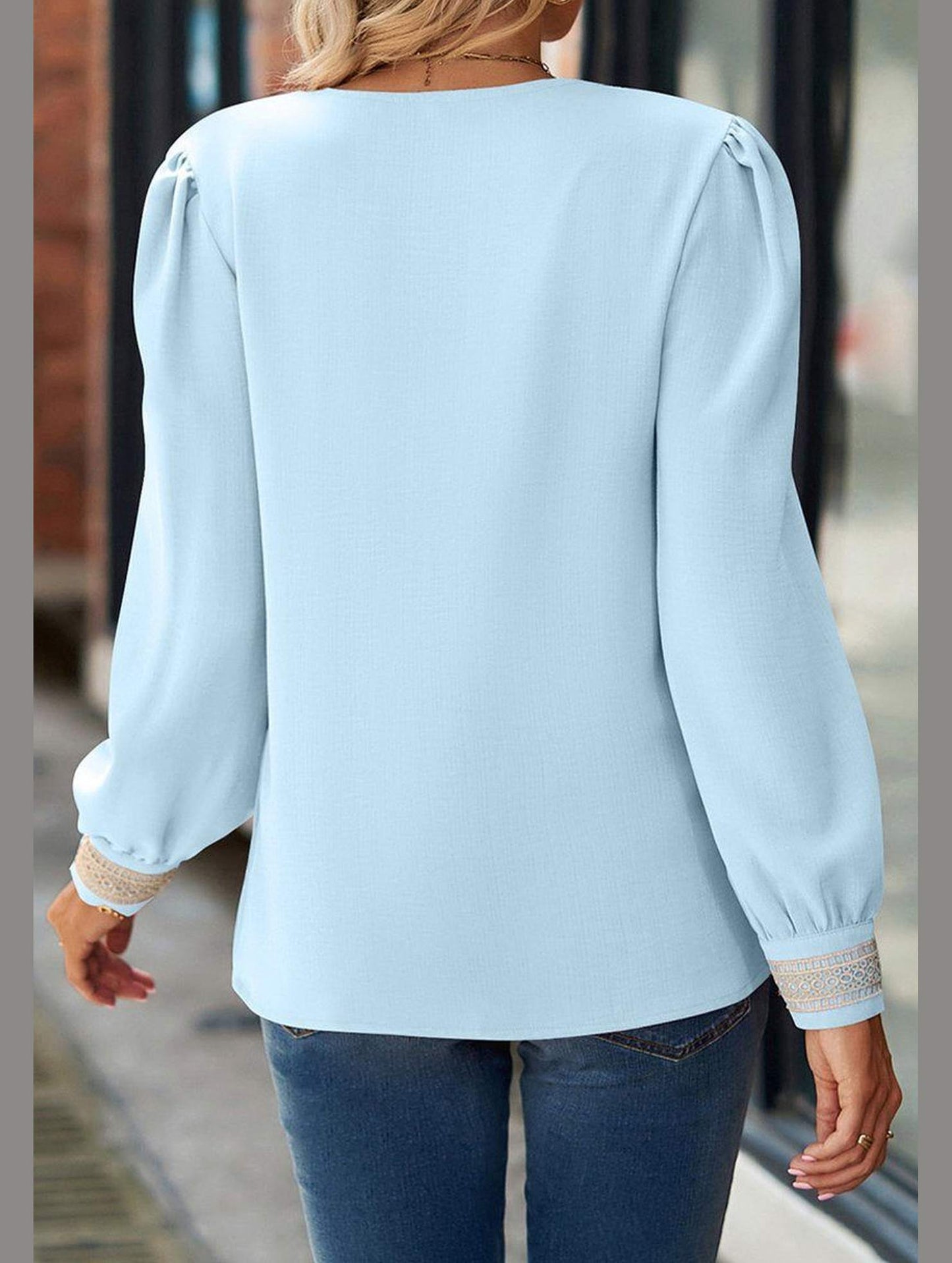 WOMEN GUIPURE NECK AND CUFF DAILY BLOUSE