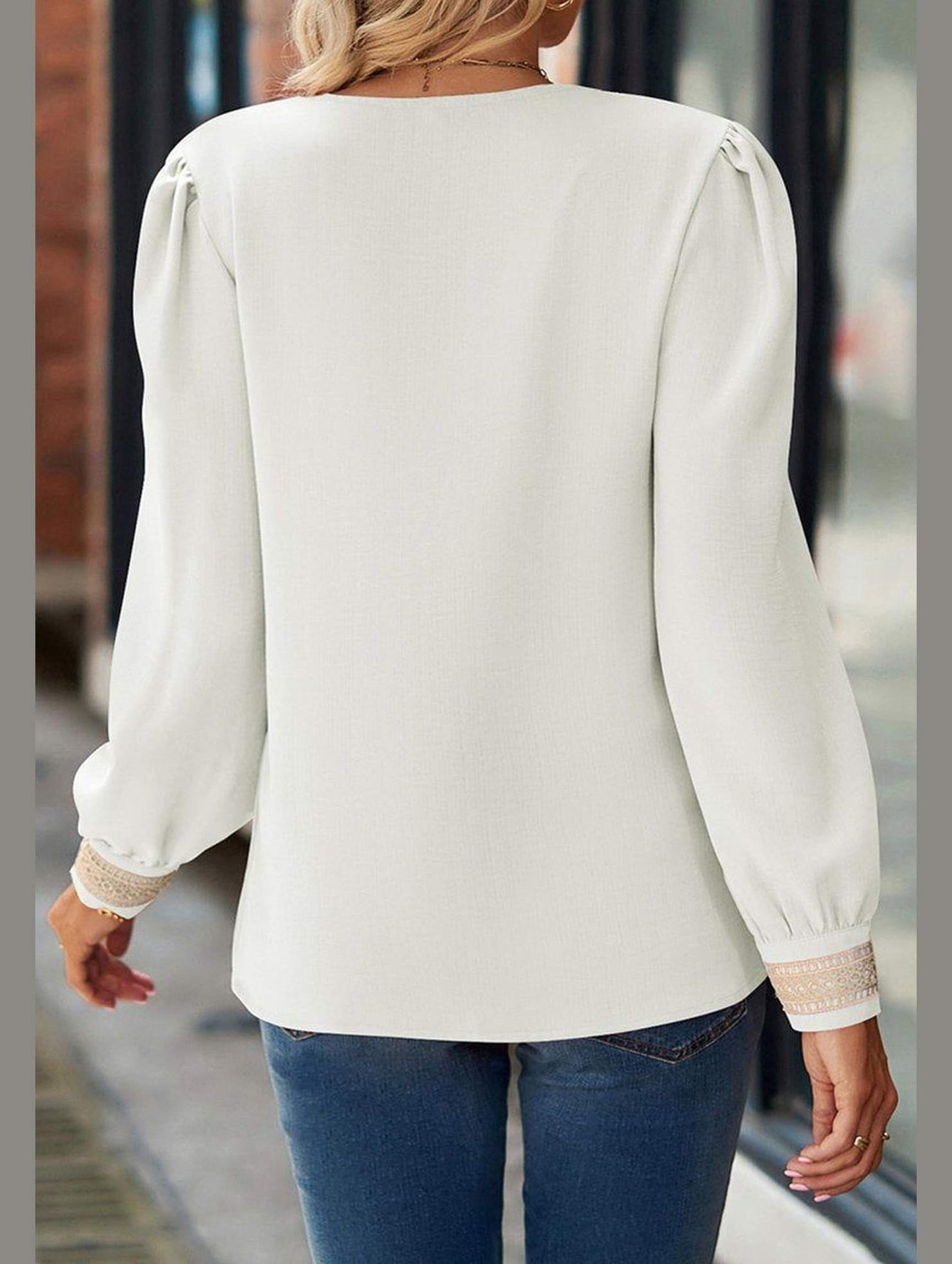 WOMEN GUIPURE NECK AND CUFF DAILY BLOUSE