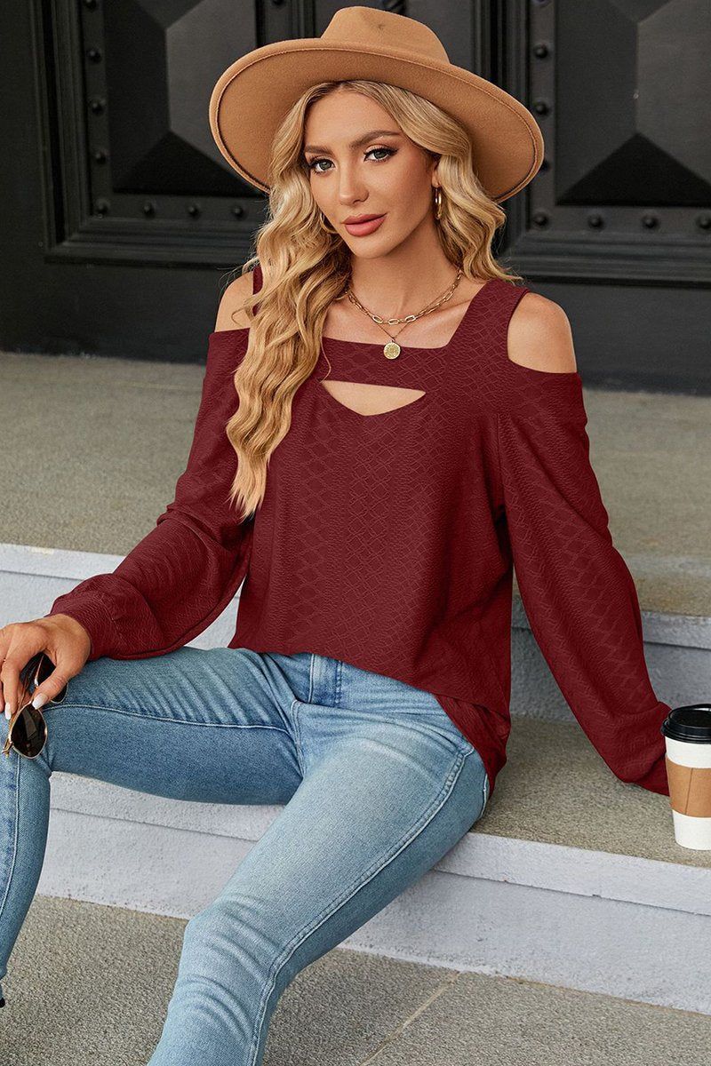 WOMEN SHOULDER STRAP CUT OUT DETAILED BLOUSE TOP