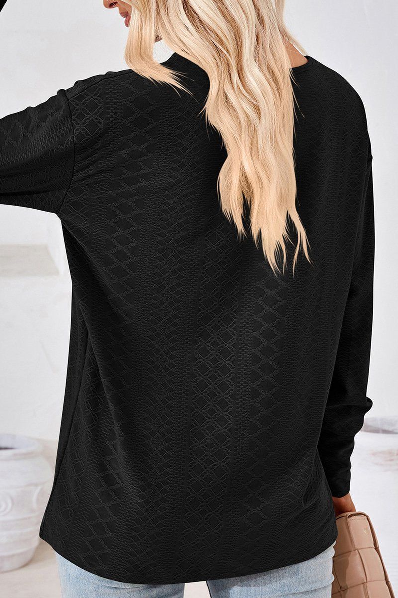 WOMEN V NECK BUTTONED CUFF LOOSE FIT BLOUSE