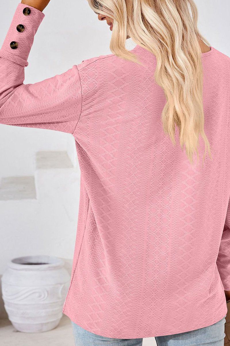 WOMEN V NECK BUTTONED CUFF LOOSE FIT BLOUSE