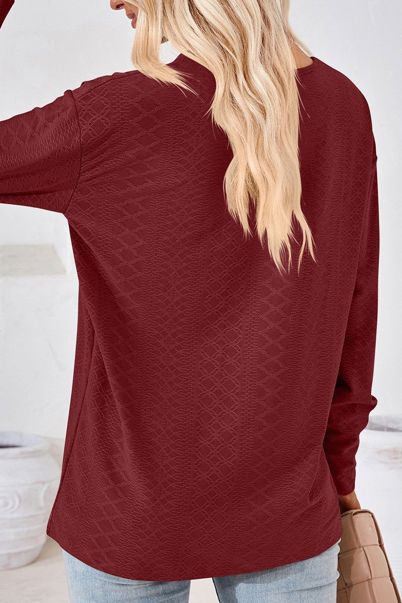 WOMEN V NECK BUTTONED CUFF LOOSE FIT BLOUSE