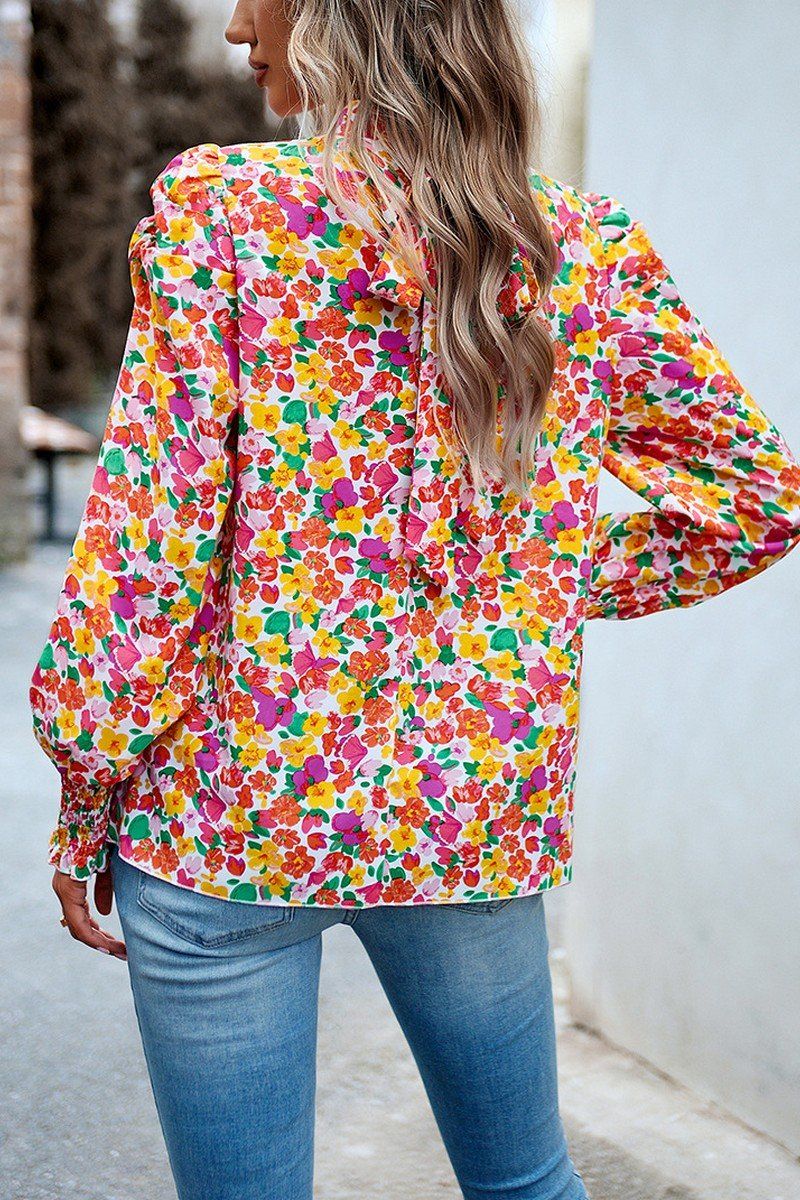 WOMEN PATTERNED HIGH NECK PUFF SLEEVE BLOUSE