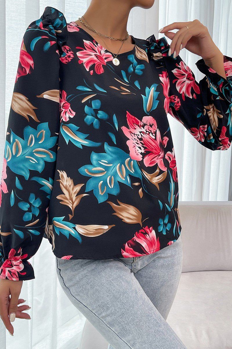 WOMEN FRILL SHOULDER FLORAL PRINT BLOUSE TOP
100% POLYESTER
SIZE S-M-L
MADE IN CHINA