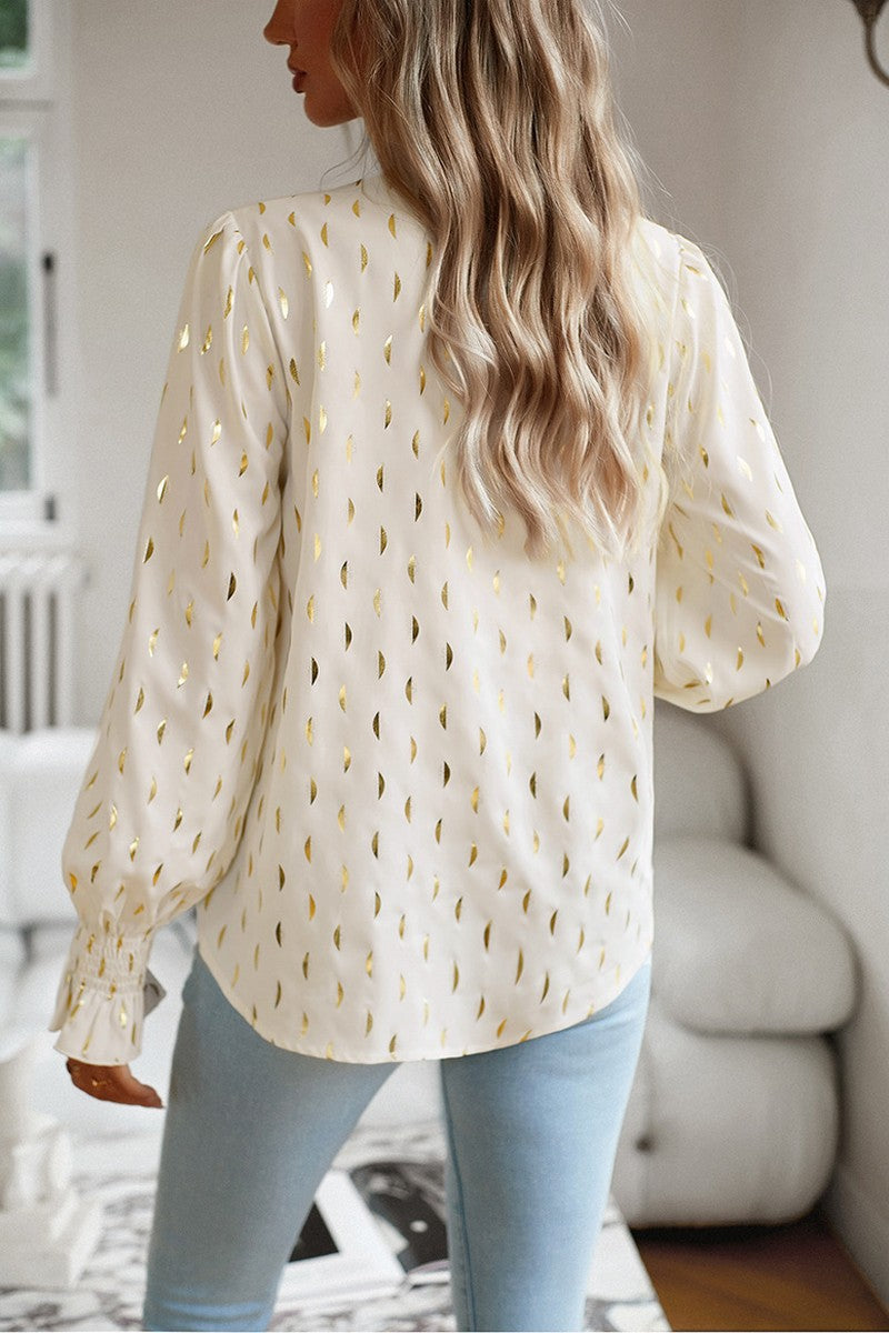 WOMEN V NECK PATTERNED OFFICE WORK BLOUSE TOP