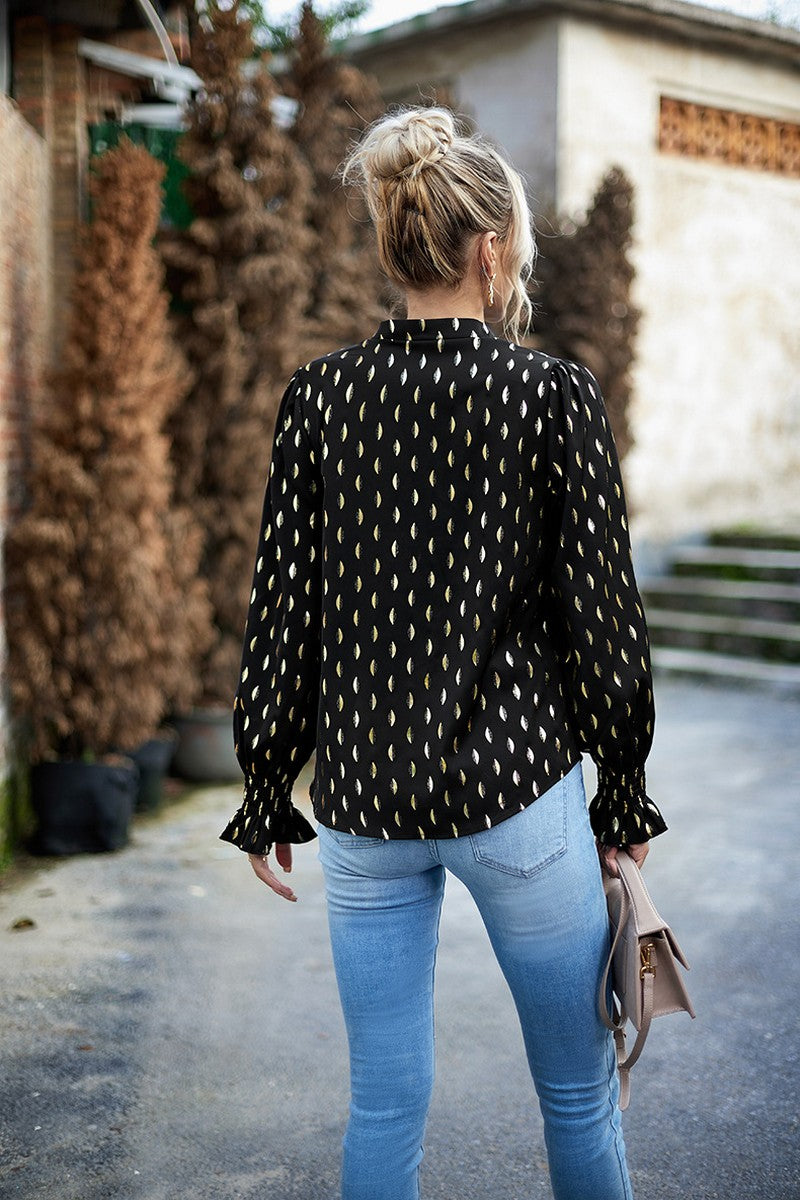 WOMEN V NECK PATTERNED OFFICE WORK BLOUSE TOP