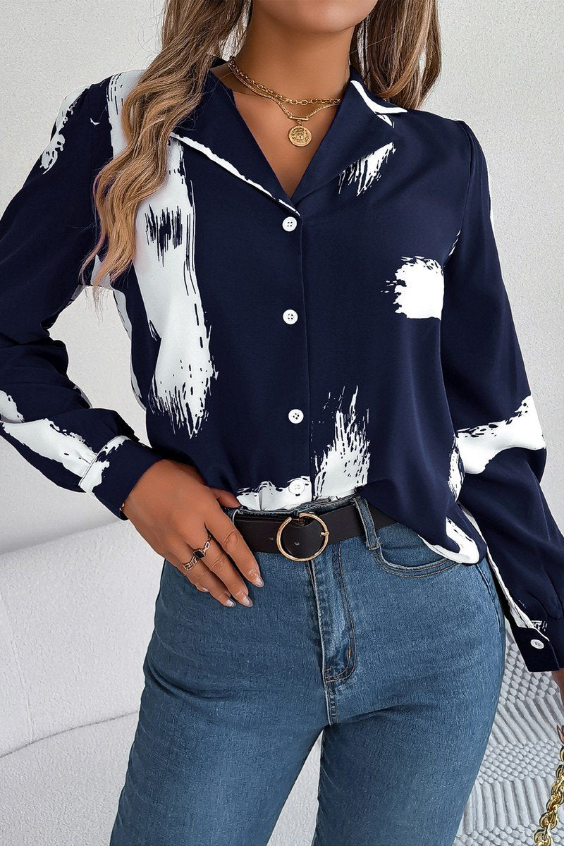 WOMEN DANDY PATTERNED BUTTON DOWN OFFICE BLOUSE