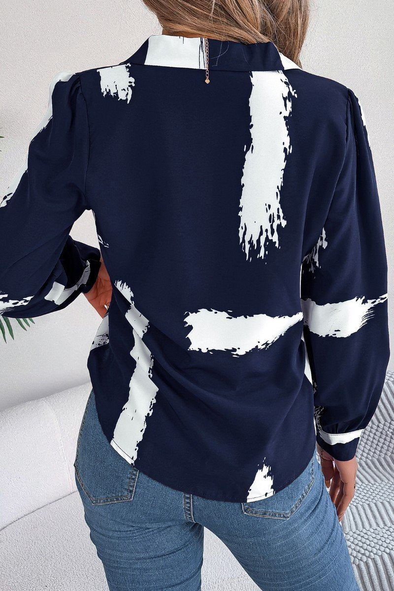 WOMEN DANDY PATTERNED BUTTON DOWN OFFICE BLOUSE