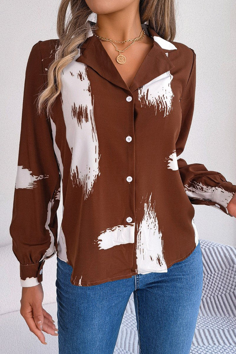 WOMEN DANDY PATTERNED BUTTON DOWN OFFICE BLOUSE