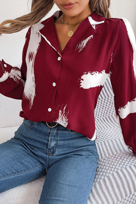 WOMEN DANDY PATTERNED BUTTON DOWN OFFICE BLOUSE