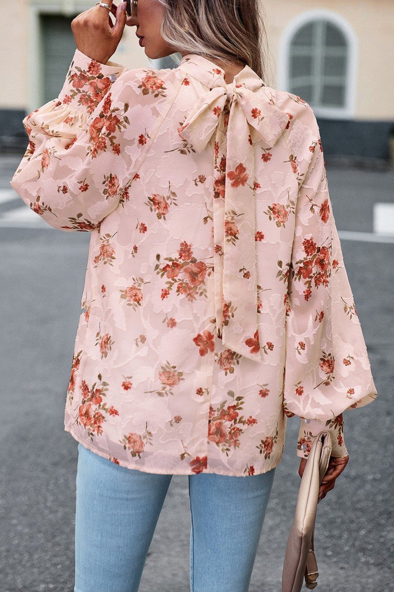 WOMEN LOOSE FIT HIGH NECK FLORAL PRINTING BLOUSE