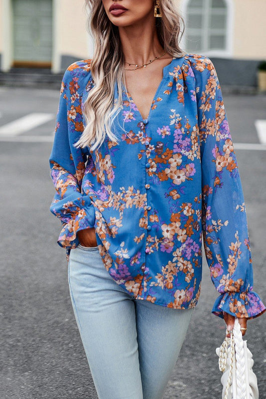 WOMEN LIGHTWEIGHT LANTERN SLEEVE BUTTON BLOUSE