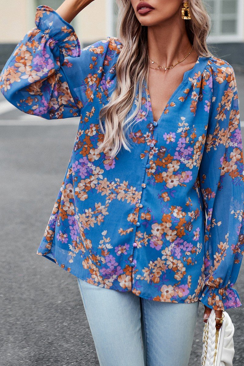 WOMEN LIGHTWEIGHT LANTERN SLEEVE BUTTON BLOUSE