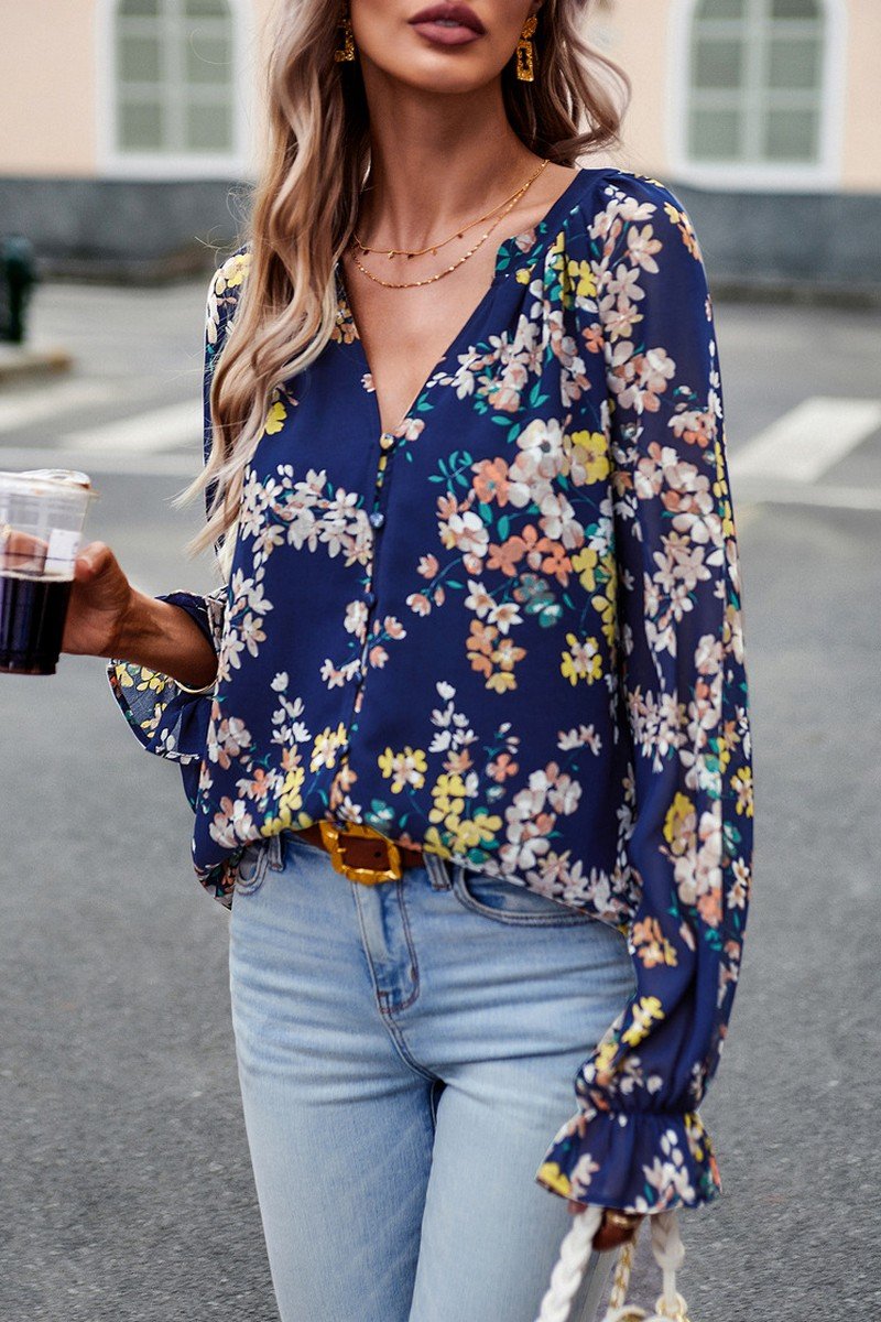 WOMEN LIGHTWEIGHT LANTERN SLEEVE BUTTON BLOUSE